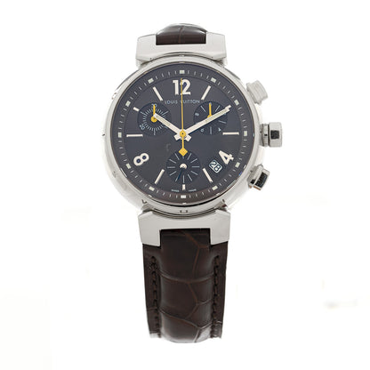 Louis Vuitton Stainless Steel Alligator 34mm Tambour Chronograph Quartz Watch Brown 1 of 5