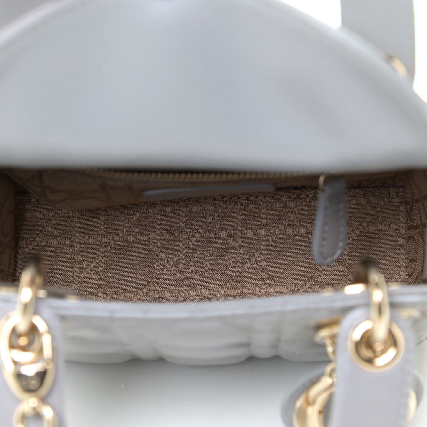 Metallic Lambskin Cannage Mini Lady Dior Grey