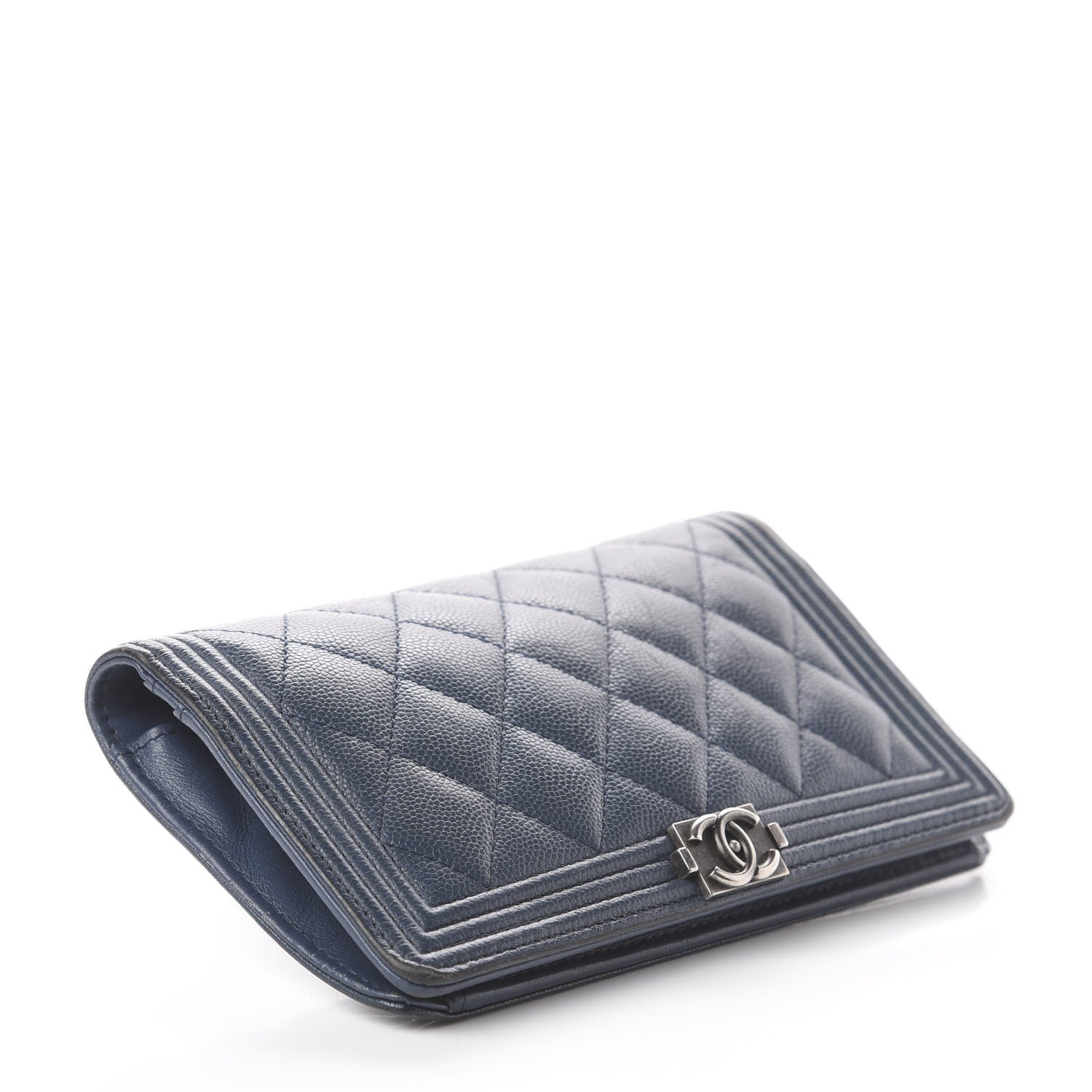 Chanel Caviar Quilted Boy Yen Wallet Navy Blue 3 of 7