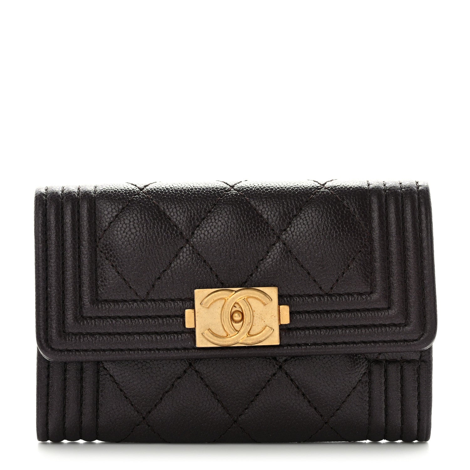 Chanel Caviar Quilted Boy Flap Card Holder Wallet Dark Brown 1 of 9