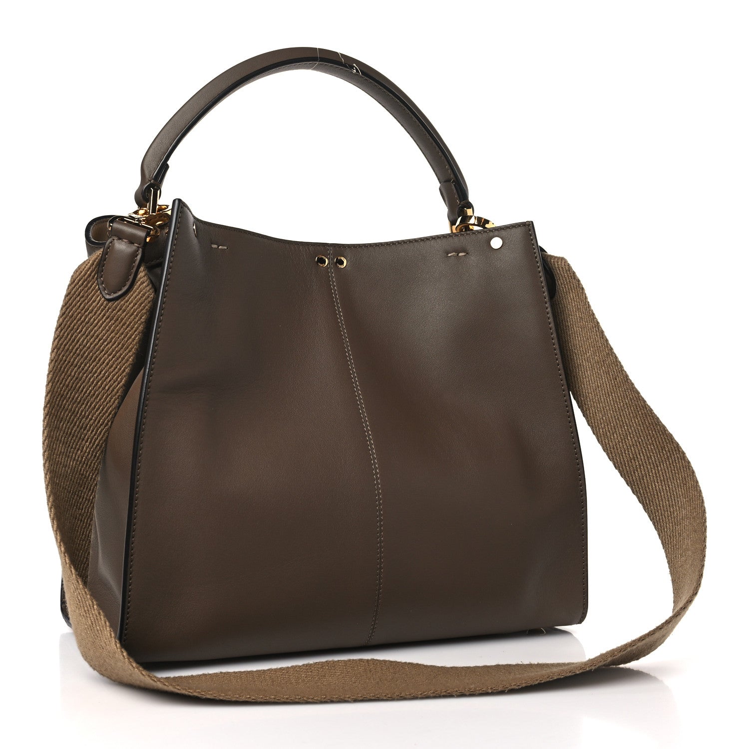 Fendi Vitello Seta Glazed Fabric FF 1974 Medium Peekaboo X-Lite Maya Mogano Panna 3 of 8
