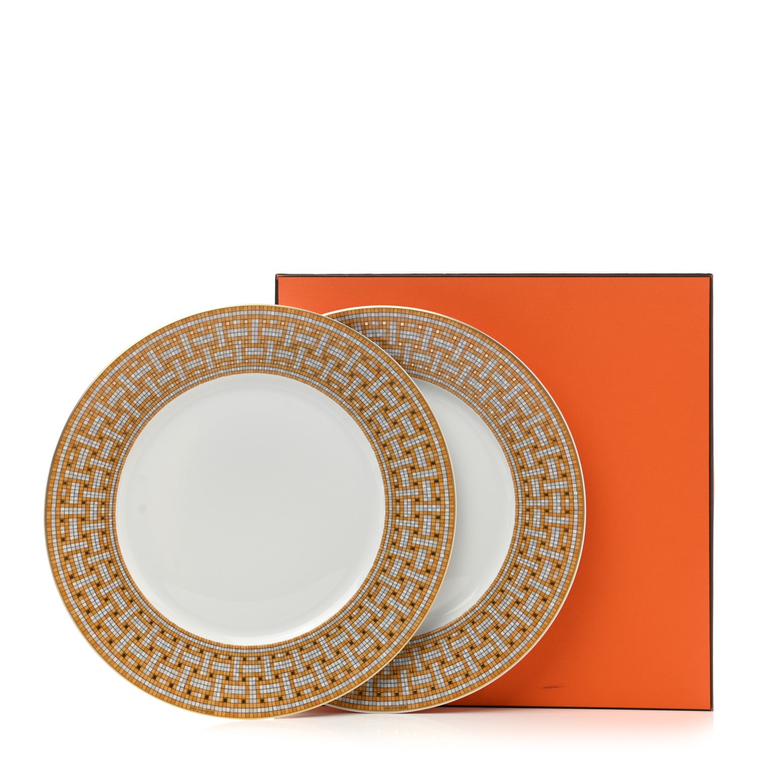 Hermes Porcelain Mosaique Au 24 Gold Dinner Plate Set of 2 7 of 7