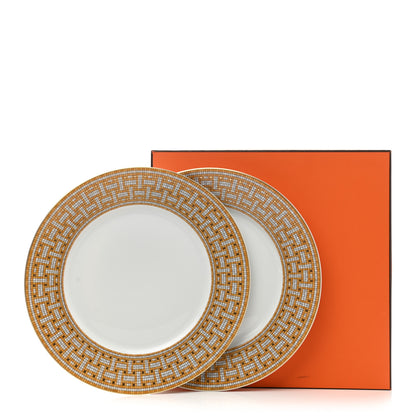 Hermes Porcelain Mosaique Au 24 Gold Dinner Plate Set of 2 7 of 7