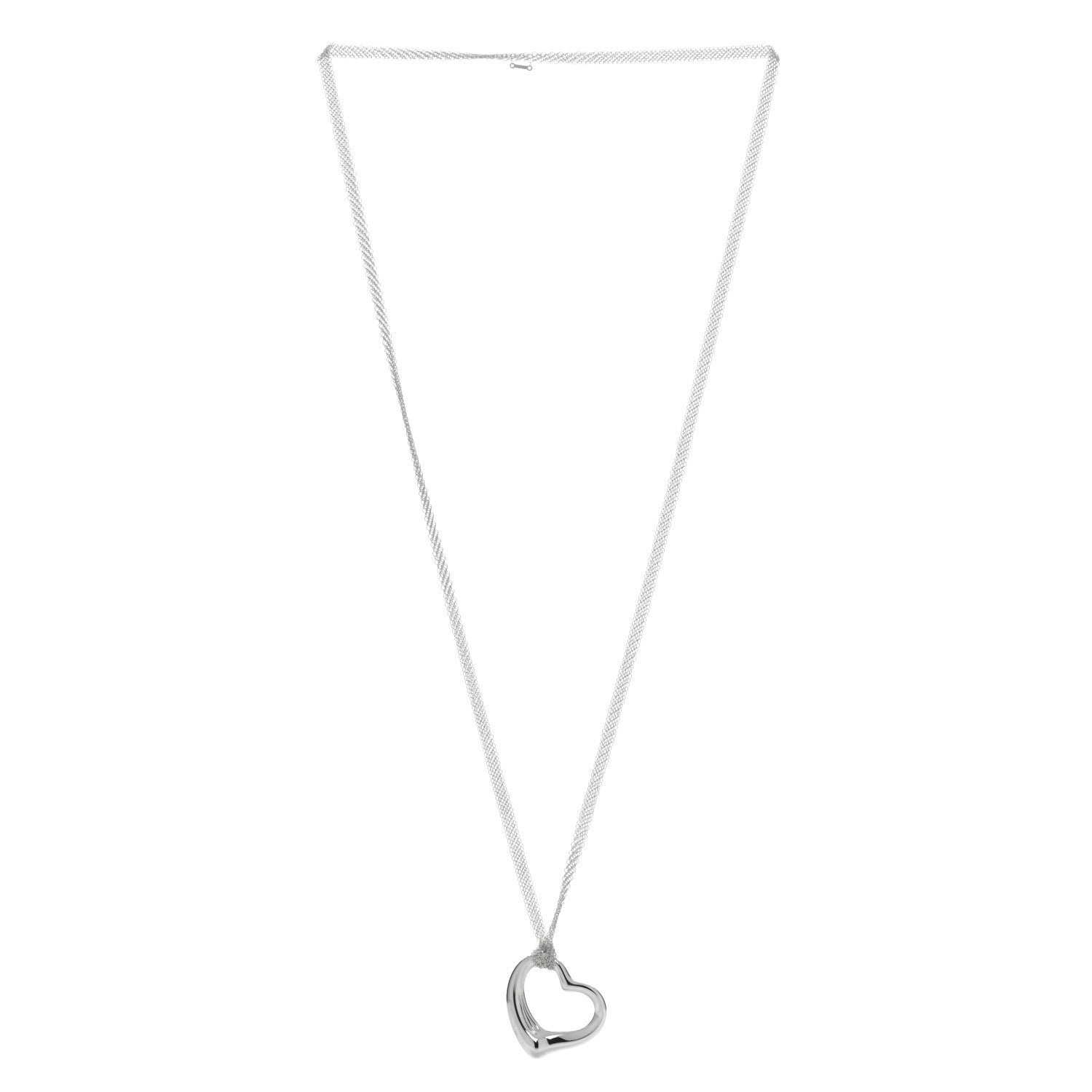Tiffany Sterling Silver 35mm Elsa Peretti Open Heart Pendant Mesh Necklace 2 of 5