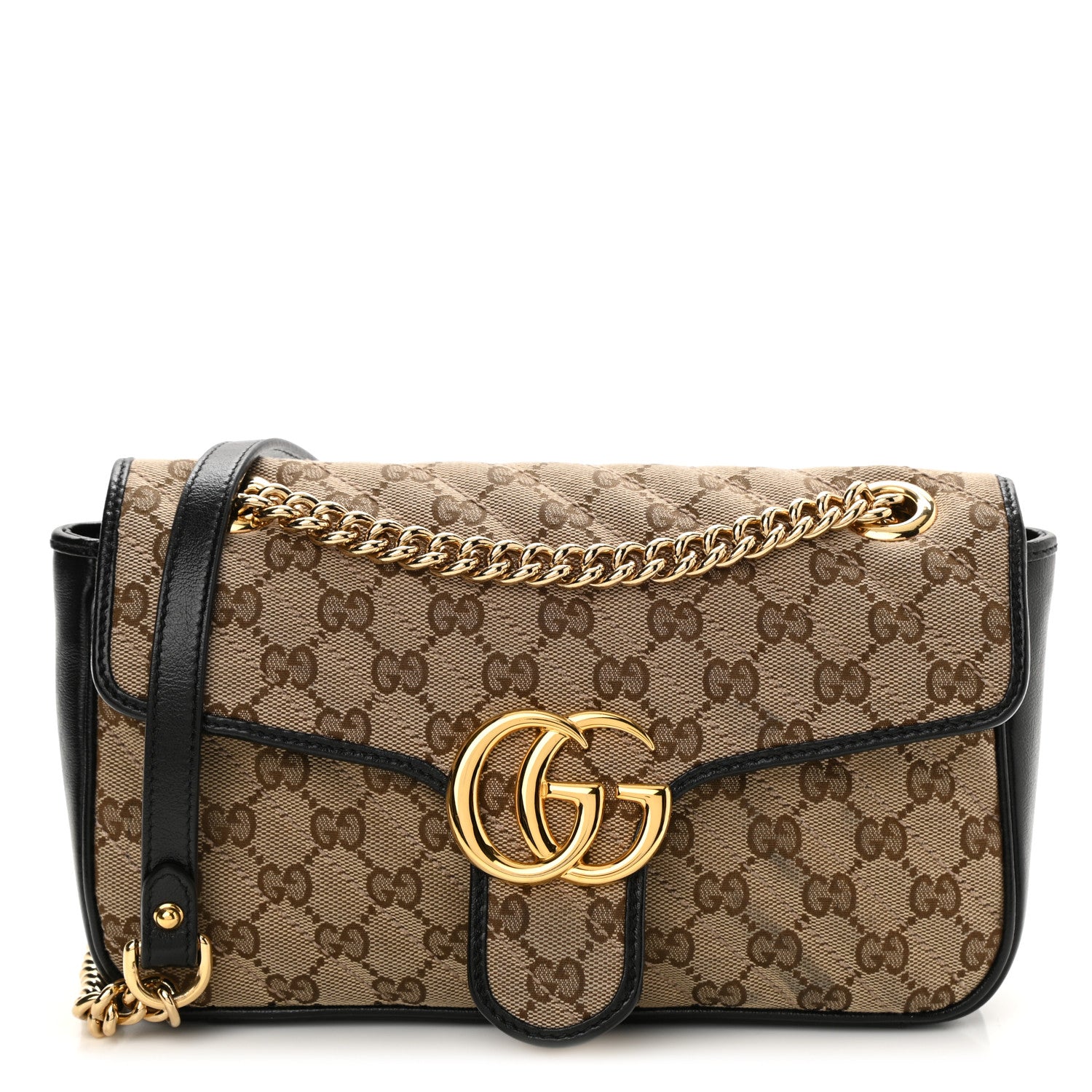 Gucci Monogram Matelasse Diagonal Small GG Marmont Shoulder Bag Beige Black 1 of 8