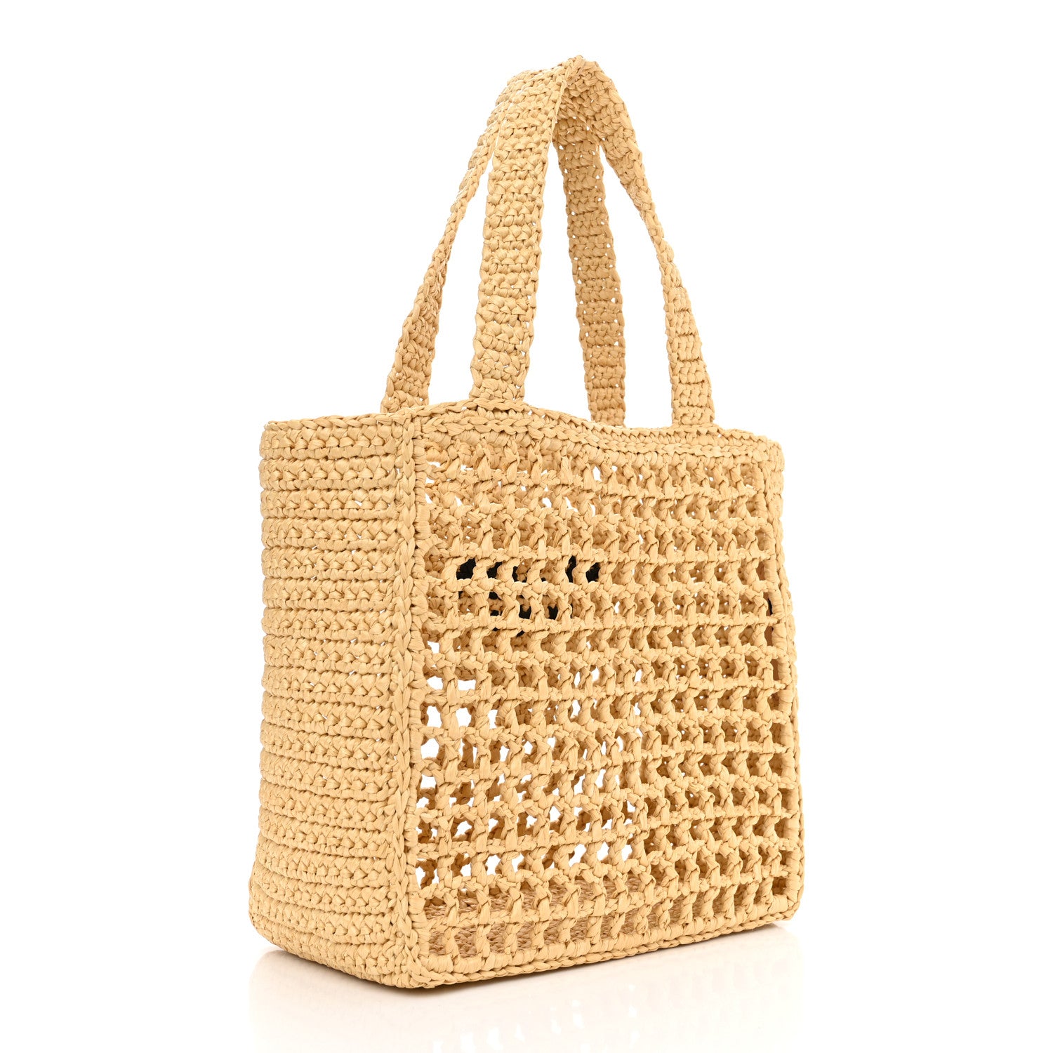 Prada Yarn Raffia Effect Crochet Logo Embroidered Small Tote Bag Naturale 3 of 9