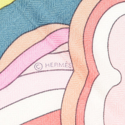 Hermes Cashmere Silk Faubourg Rainbow Shawl 140 Rose Jaune Vif Etoupe 3 of 6