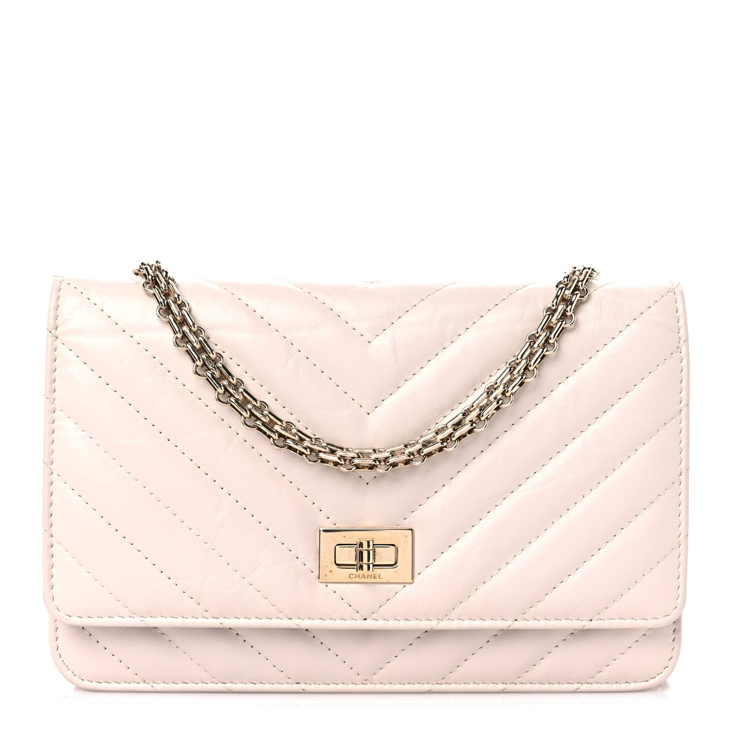 Aged Calfskin Chevron Quilted Reissue Wallet On Chain WOC White
