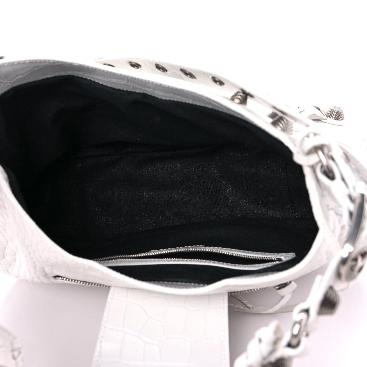 Extra Supple Calfskin Crocodile Embossed Medium Le Cagole Shoulder Bag White
