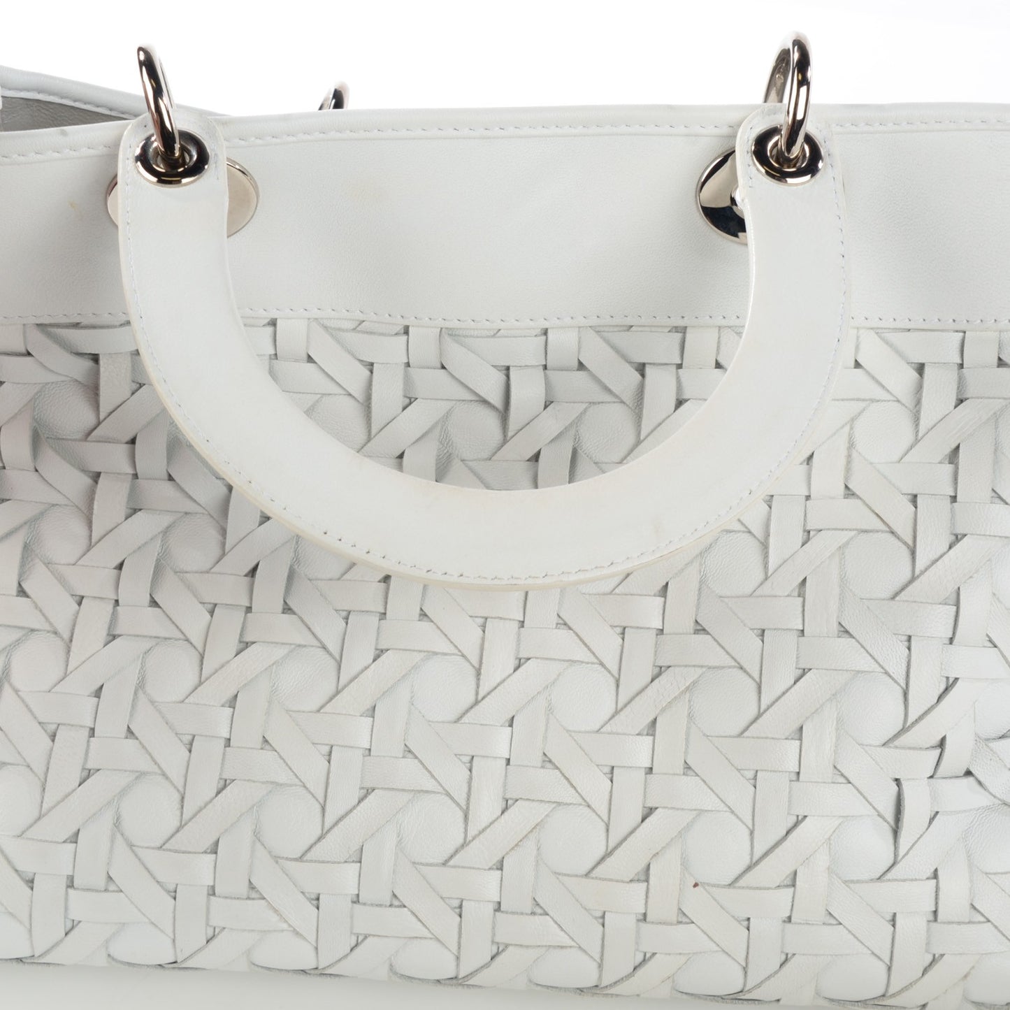 Lambskin Woven Lady Dior Avenue Tote White
