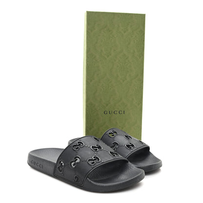 Gucci Rubber GG Monogram Perforated Womens Slide Sandals 37 Black 8 of 8