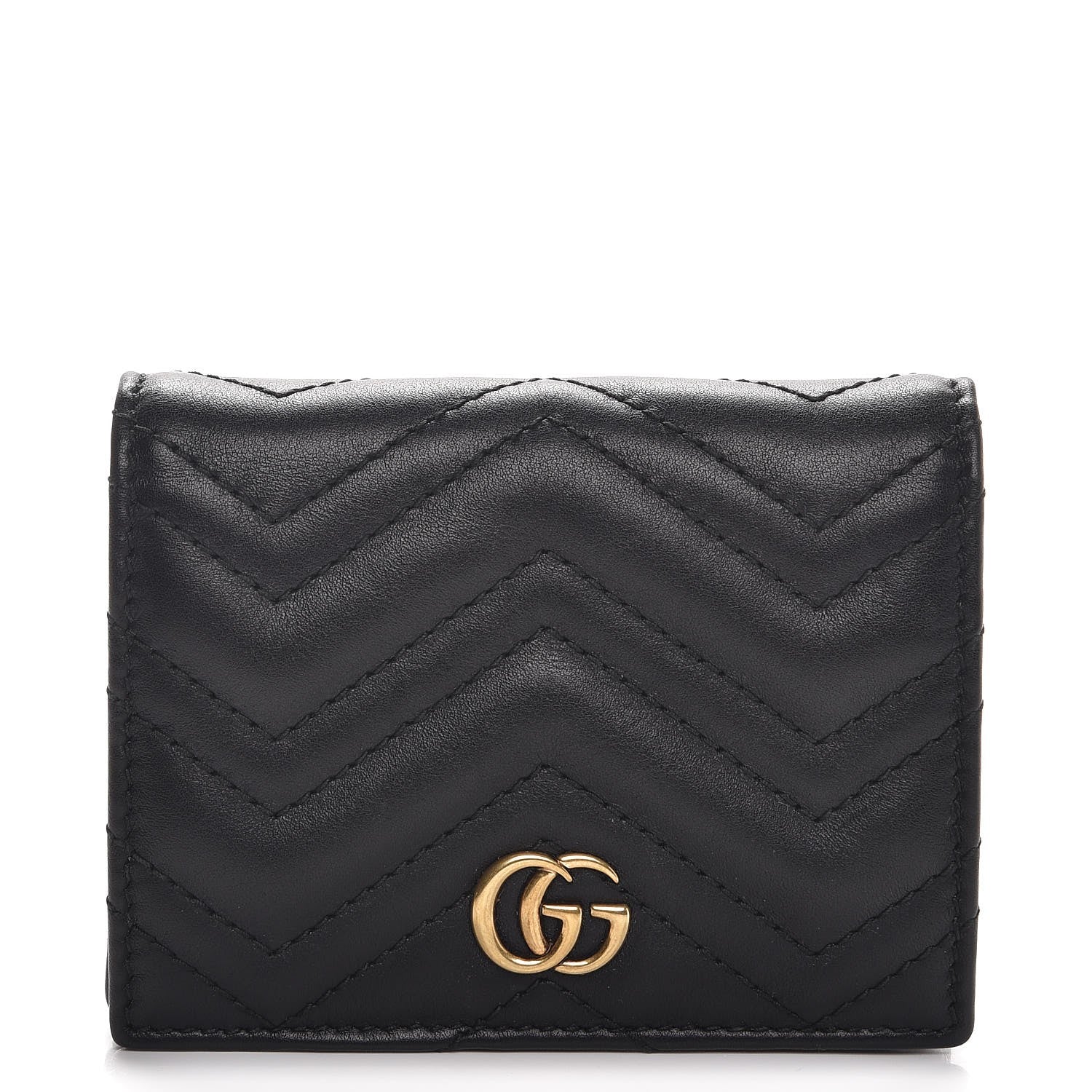 Gucci Calfskin Matelasse GG Marmont Card Case Wallet Black 1 of 7