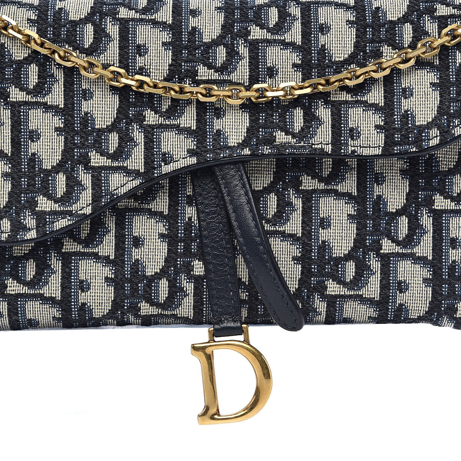 Christian Dior Oblique Saddle Chain Wallet Blue 10 of 11