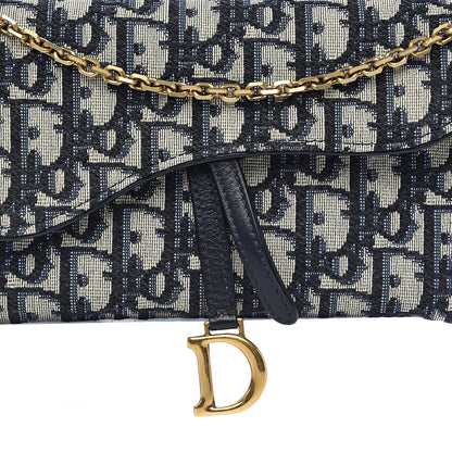 Christian Dior Oblique Saddle Chain Wallet Blue 10 of 11