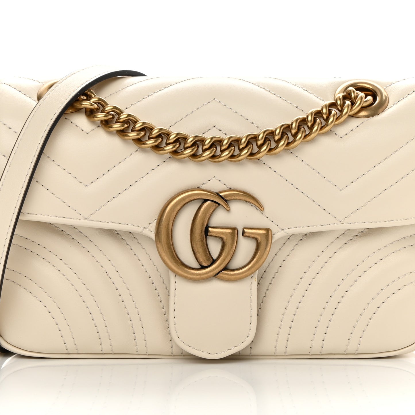 Calfskin Matelasse Mini GG Marmont Shoulder Bag White