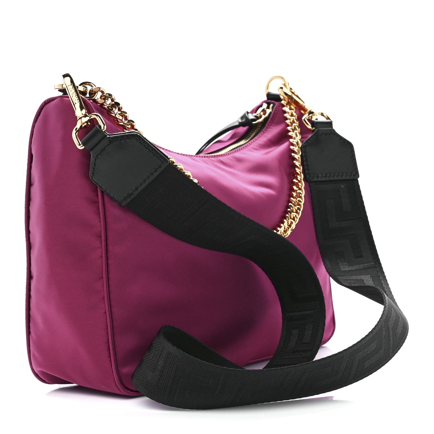 Nylon Tribute Chain Crossbody Shoulder Bag Dark Pink Black