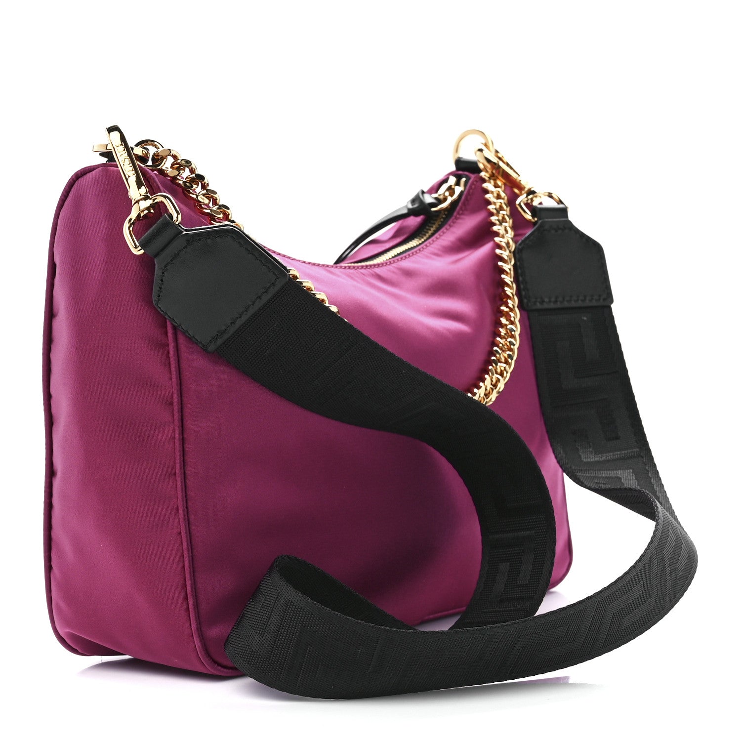 Versace Nylon Tribute Chain Crossbody Shoulder Bag Dark Pink Black 3 of 12