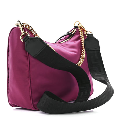 Versace Nylon Tribute Chain Crossbody Shoulder Bag Dark Pink Black 3 of 12
