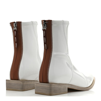 Fendi Glossy Neoprene FFrame Low Ankle Boots 37.5 White 5 of 9