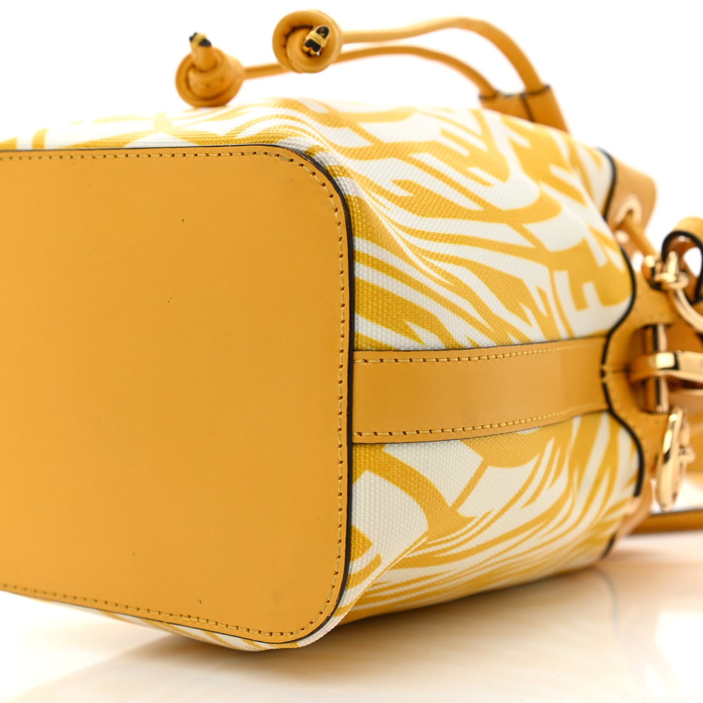 X SARAH COLEMAN Glazed Canvas Vitello King F is Fendi FF Vertigo Mini Mon Tresor Bucket Bag Mimosa White