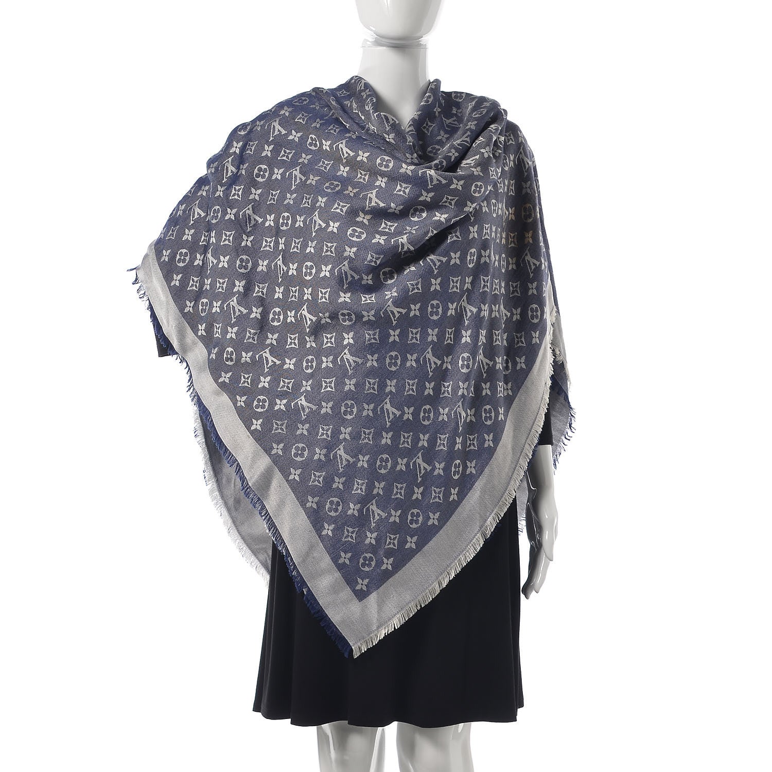Louis Vuitton Silk Wool Monogram Denim Shawl Blue 2 of 7