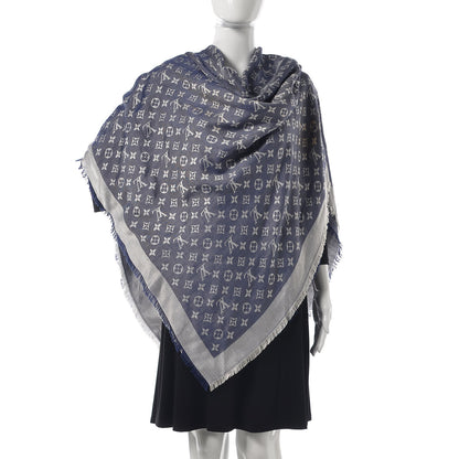 Louis Vuitton Silk Wool Monogram Denim Shawl Blue 2 of 7