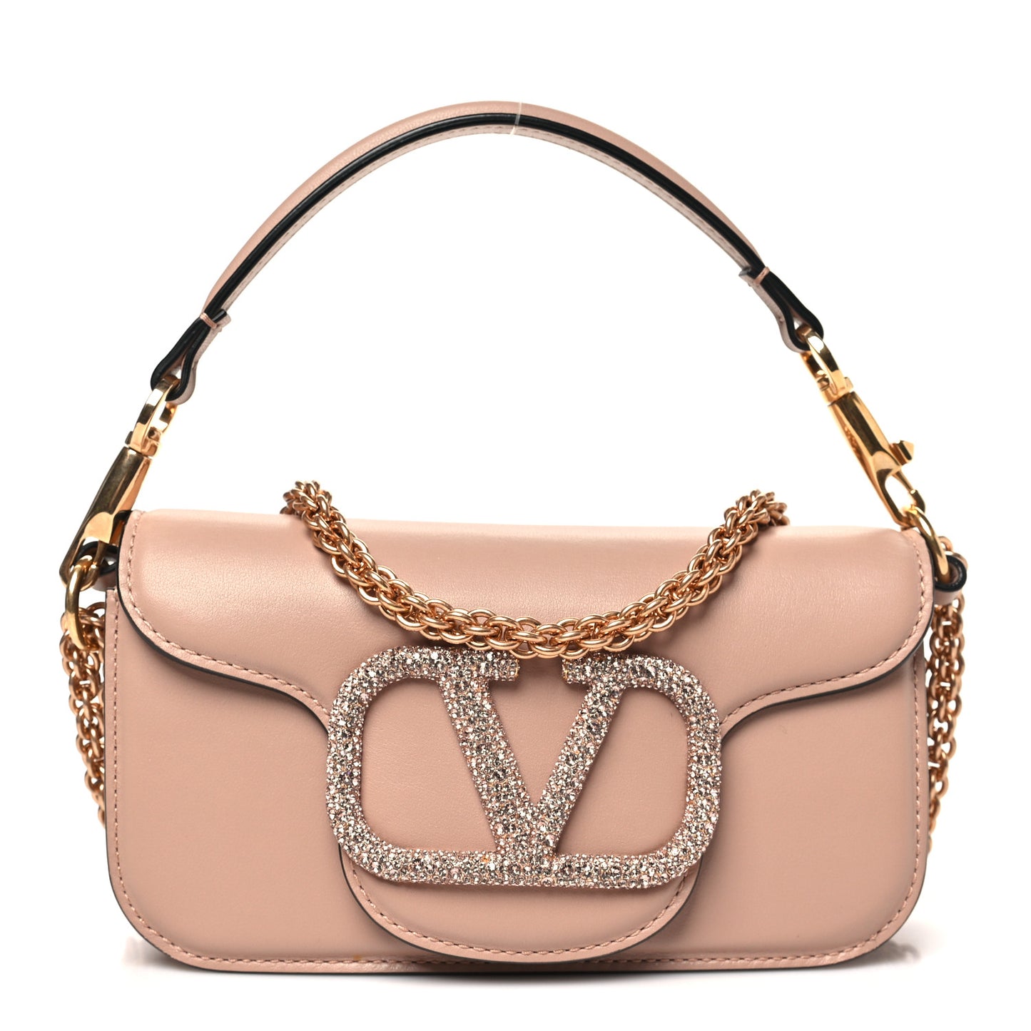 Calfskin Crystal Vlogo Small Loco Shoulder Bag Rose Cannelle