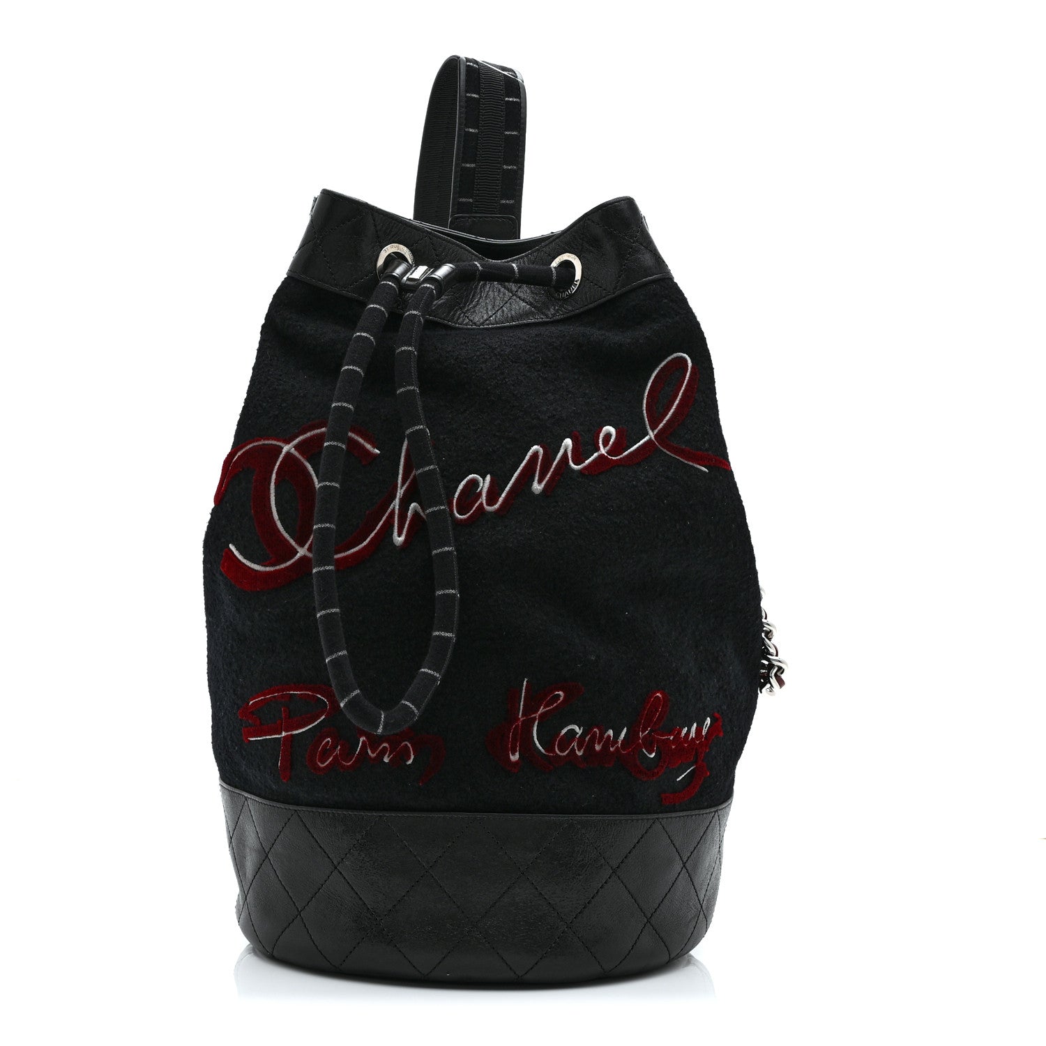 Chanel Wool Calfskin Embroidered Paris Hamburg Drawstring Backpack Black 1 of 10