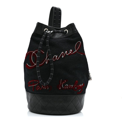 Chanel Wool Calfskin Embroidered Paris Hamburg Drawstring Backpack Black 1 of 10