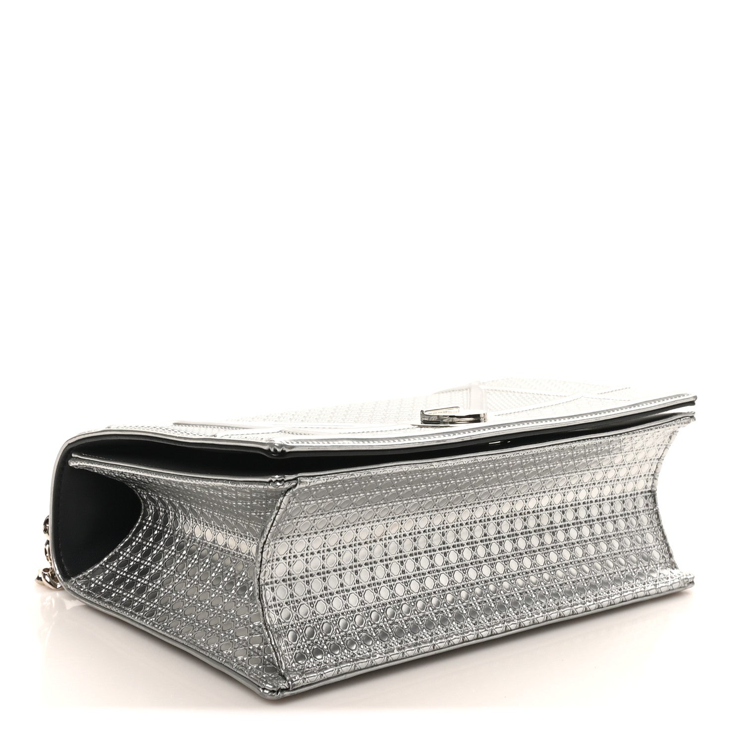 Christian Dior Metallic Patent Micro-Cannage Medium Diorama Flap Bag Silver 4 of 9