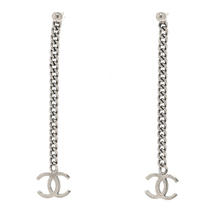 Chanel Metal CC Chain Drop Earrings Silver 1 of 4