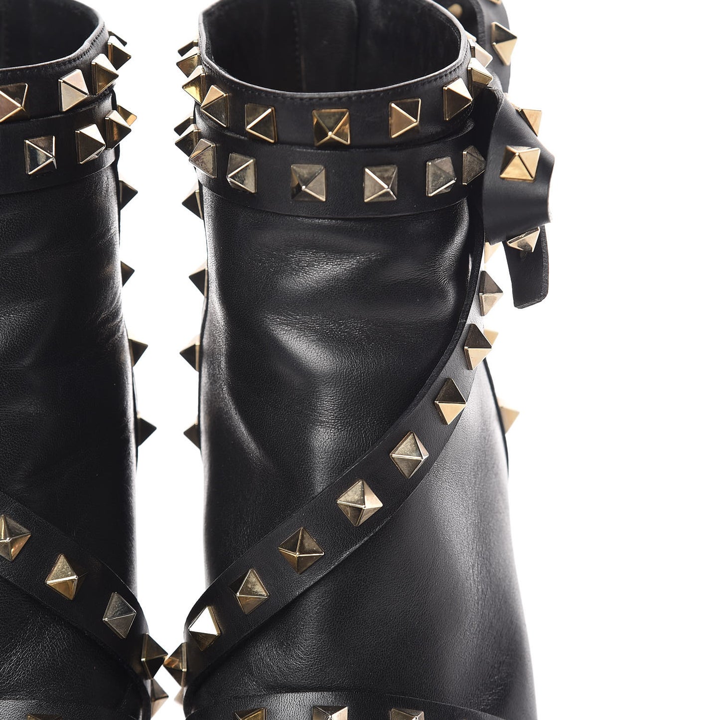 Calfskin Rockstud Bow Ankle Booties 36.5 Black