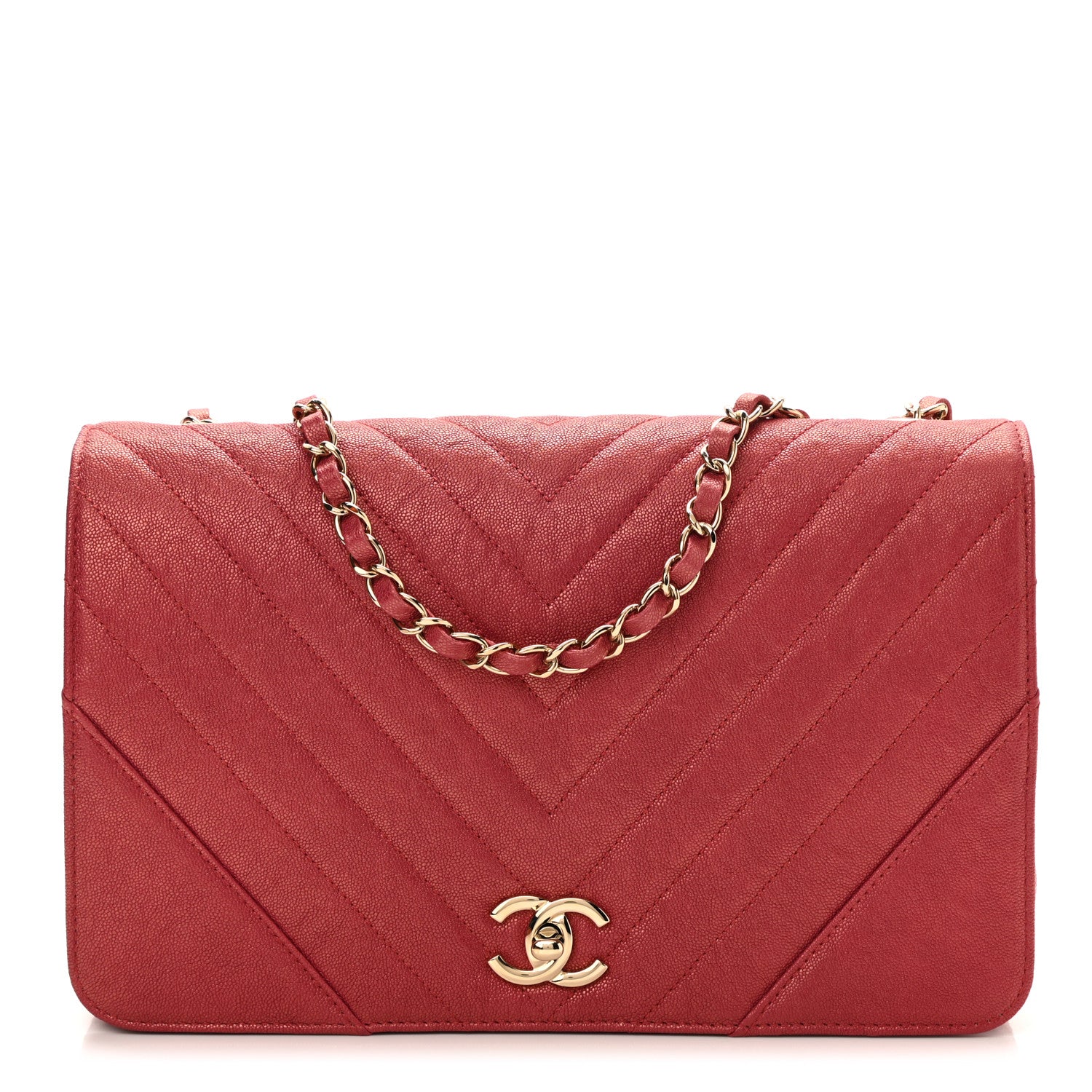 Chanel Metallic Caviar Chevron Quilted Medium Statement Flap Dark Pink 1 of 10