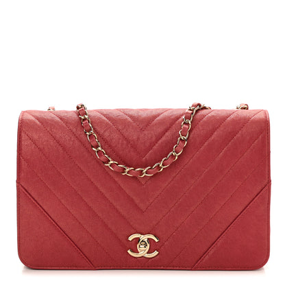 Chanel Metallic Caviar Chevron Quilted Medium Statement Flap Dark Pink 1 of 10