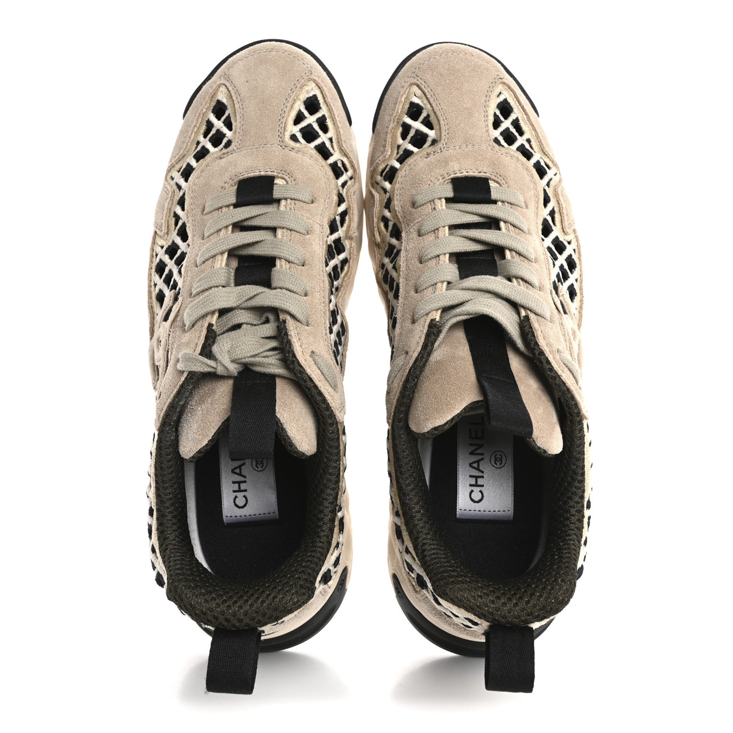 Suede Calfskin Embroidered CC Sneakers 38 Beige Black