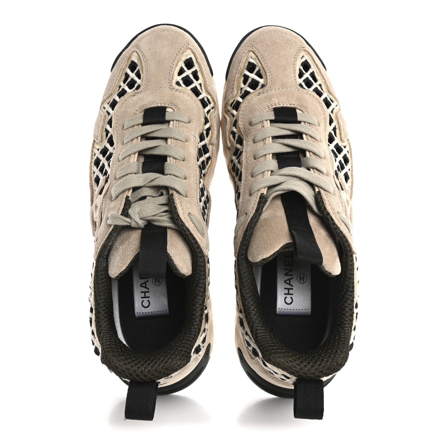 Chanel Suede Calfskin Embroidered CC Sneakers 38 Beige Black 2 of 12