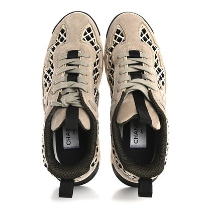 Chanel Suede Calfskin Embroidered CC Sneakers 38 Beige Black 2 of 12
