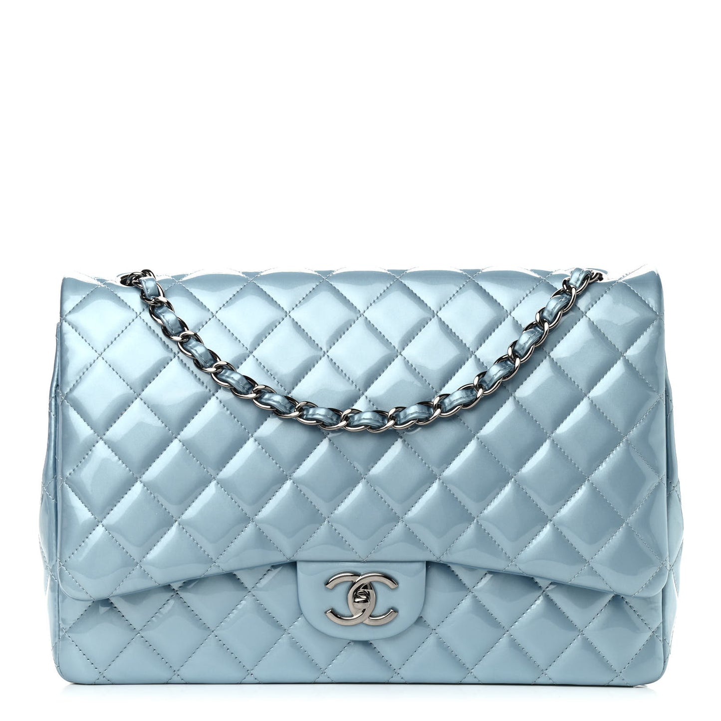 Patent Quilted Maxi Double Flap Light Blue