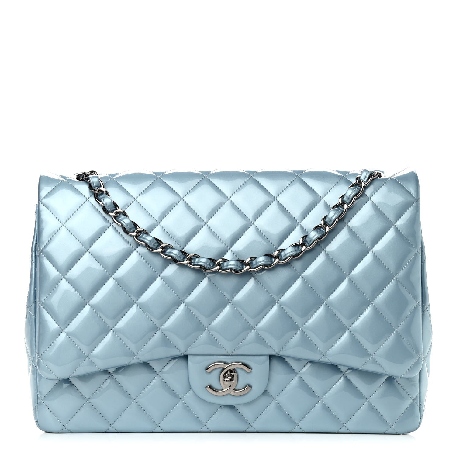 Chanel Patent Quilted Maxi Double Flap Light Blue 1 of 9
