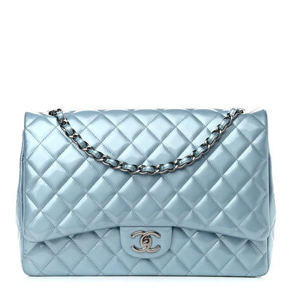 Chanel Patent Quilted Maxi Double Flap Light Blue 1 of 9