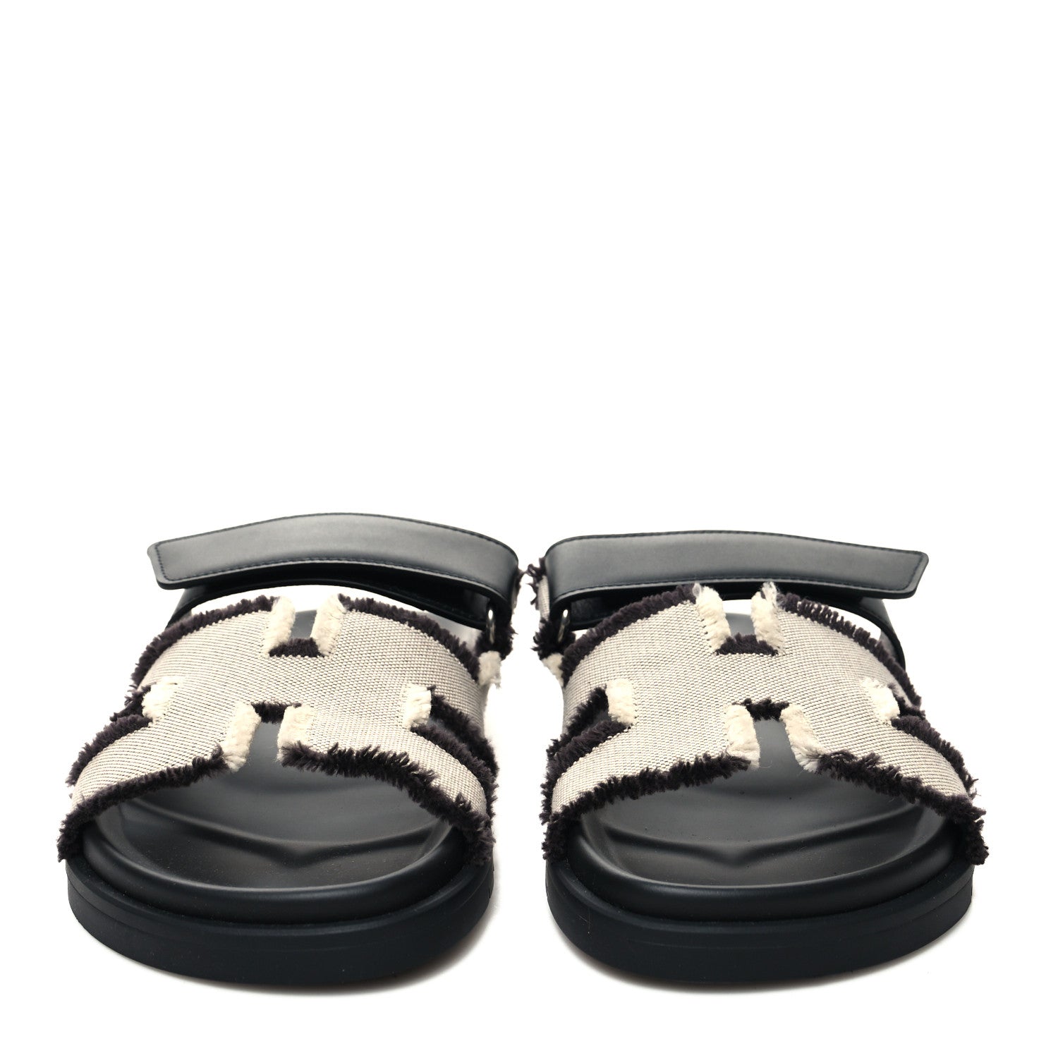 Hermes Techno Fringed H Canvas Caflskin Womens Chypre Sandals 37 Prunoir Black 2 of 8