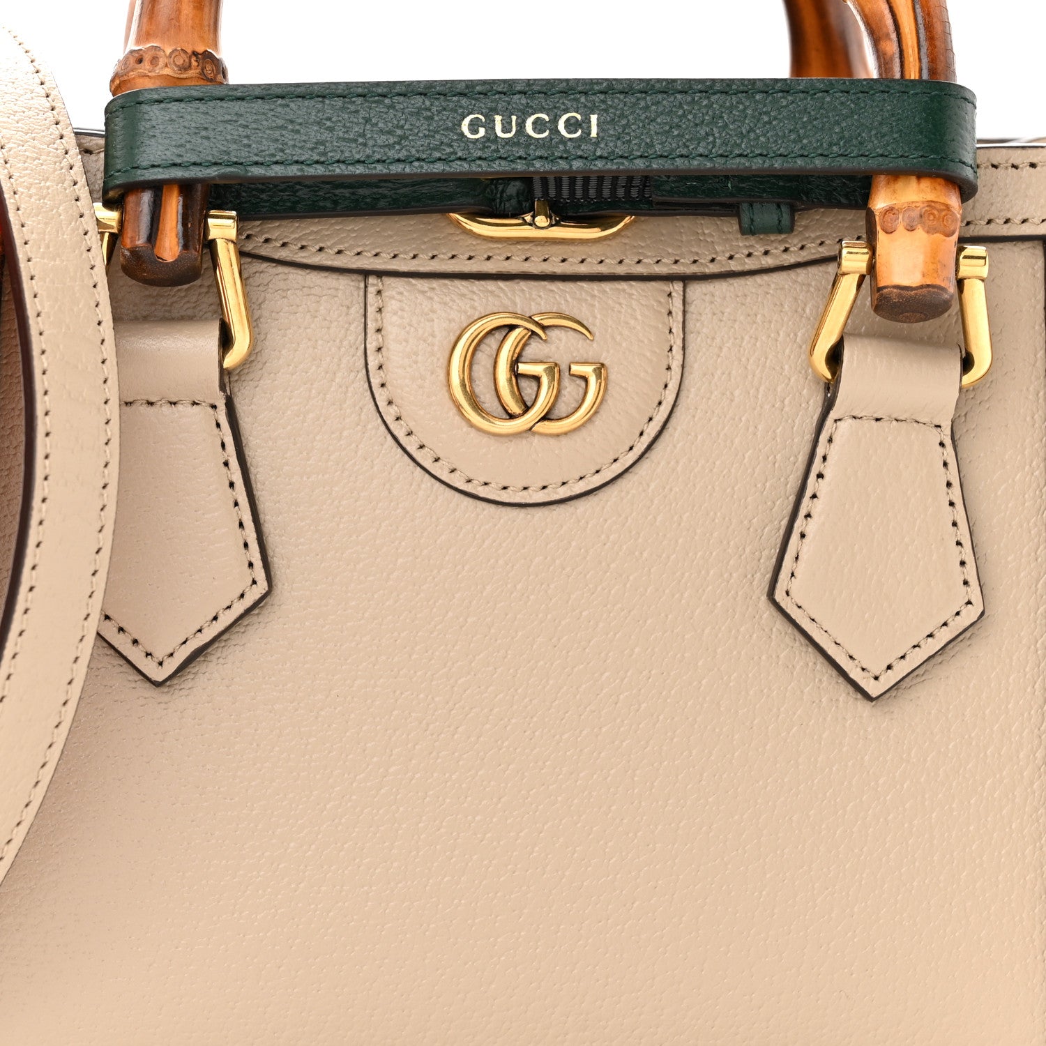 Gucci Textured Dollar Calfskin Web Mini Diana Tote Bag Oatmeal Vintage Green 7 of 9
