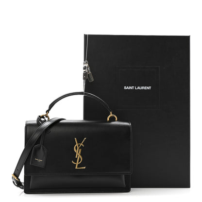 Saint Laurent Smooth Calfskin Medium Monogram Sunset Satchel Black 10 of 10