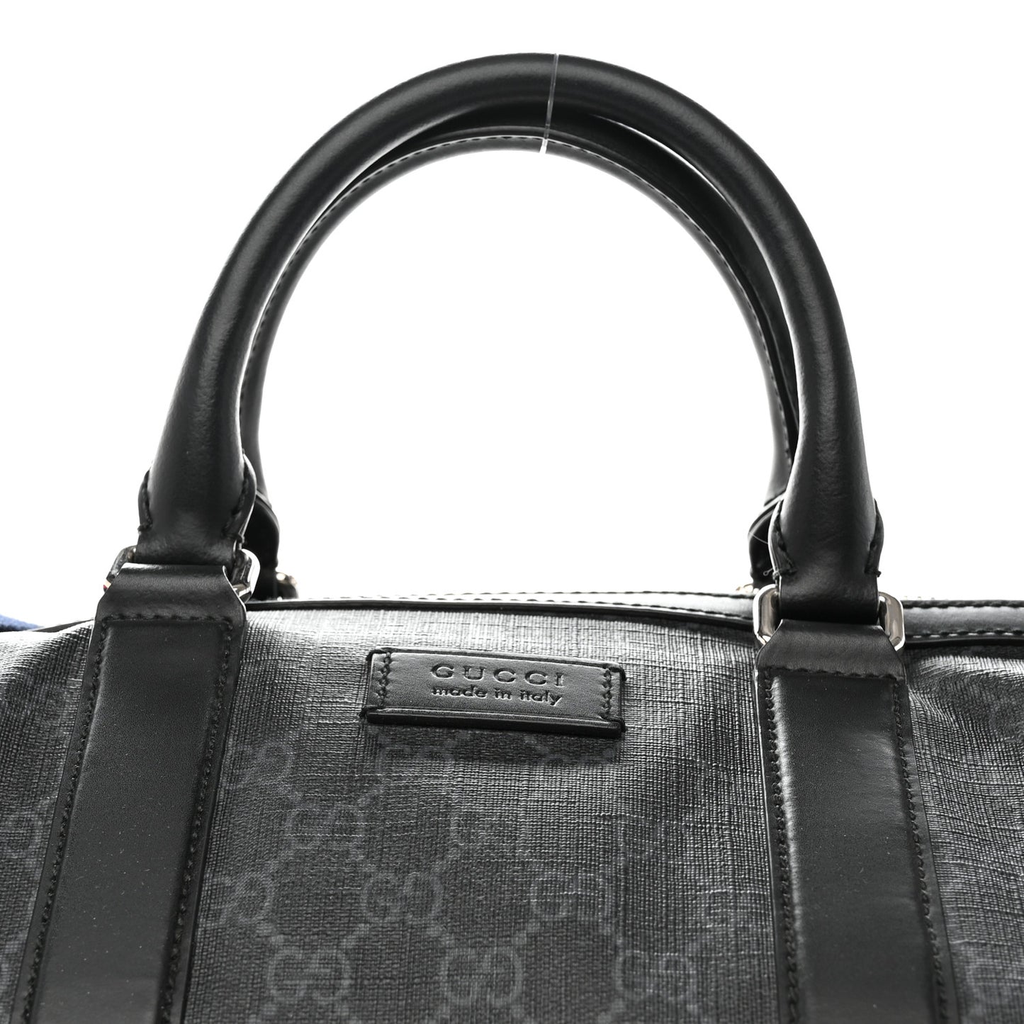 Soft GG Supreme Monogram Appia Calfskin Web Medium Carry On Duffle Bag Black Grey