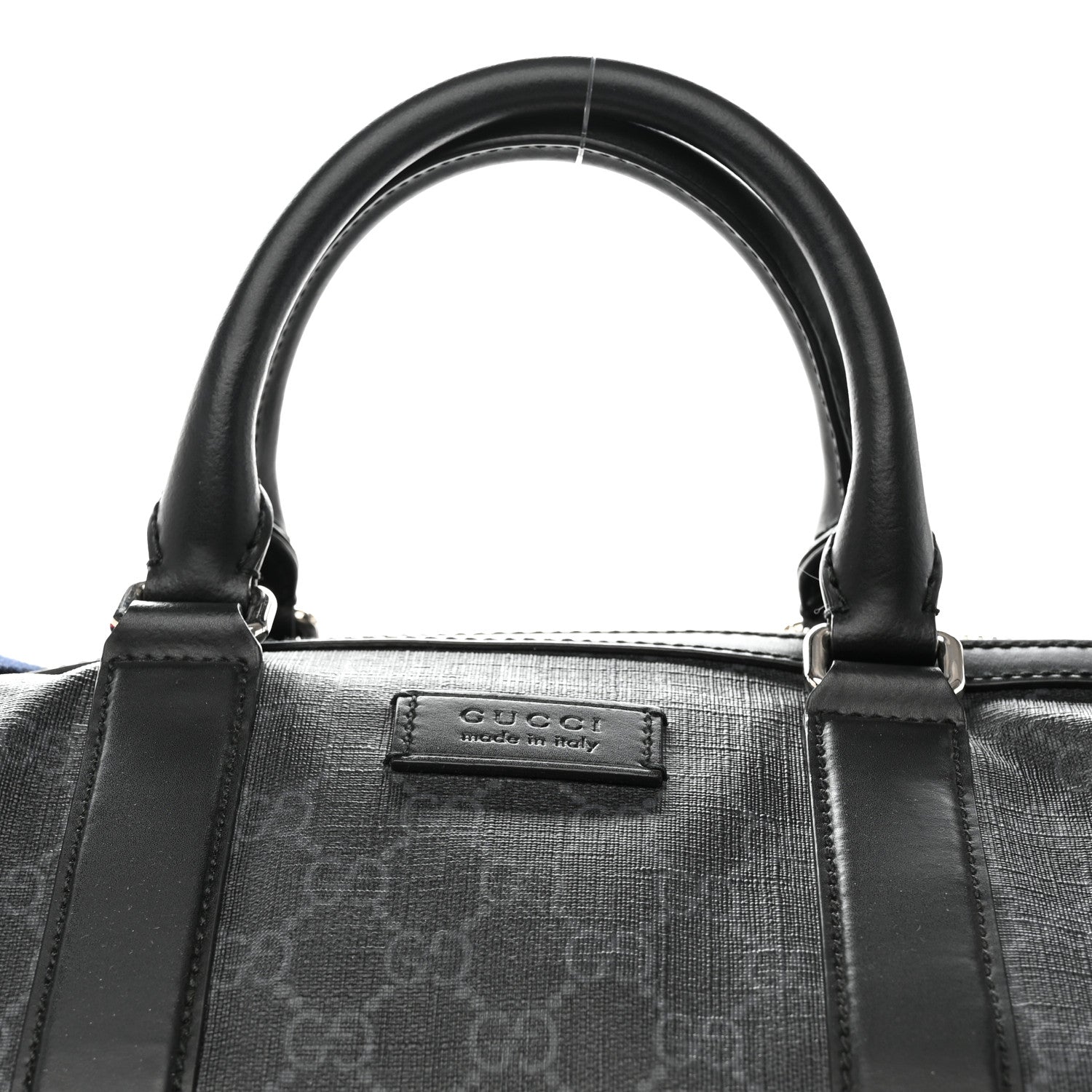 Gucci Soft GG Supreme Monogram Appia Calfskin Web Medium Carry On Duffle Bag Black Grey 7 of 11