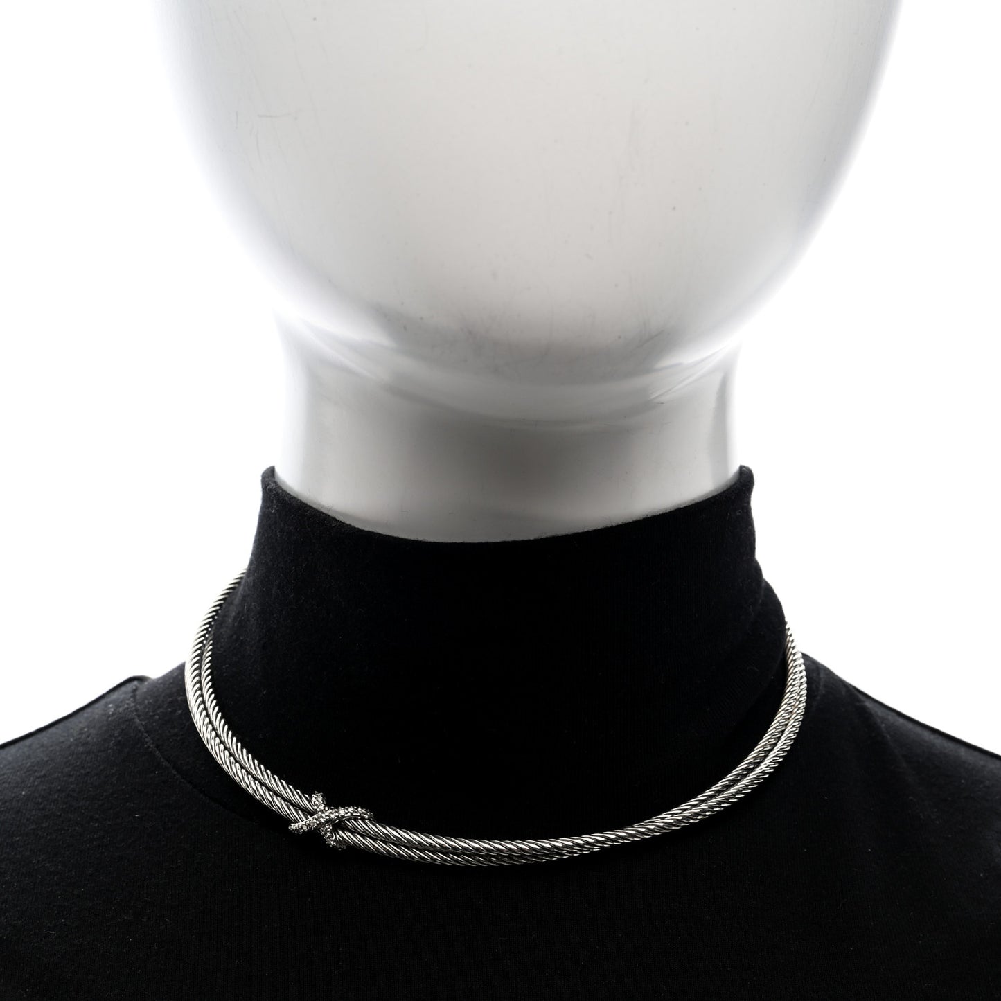 Sterling Sterling Silver 14K Yellow Gold Diamond Double Cable Crossover X Necklace