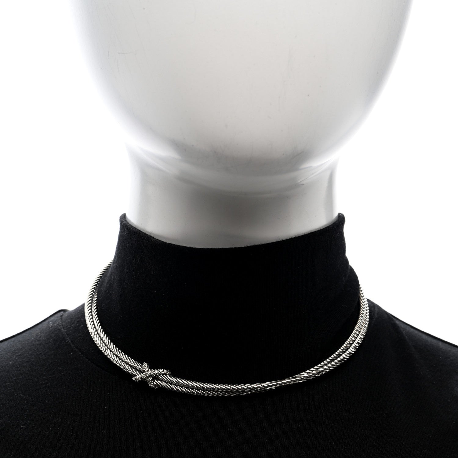 David Yurman Sterling Sterling Silver 14K Yellow Gold Diamond Double Cable Crossover X Necklace 2 of 5