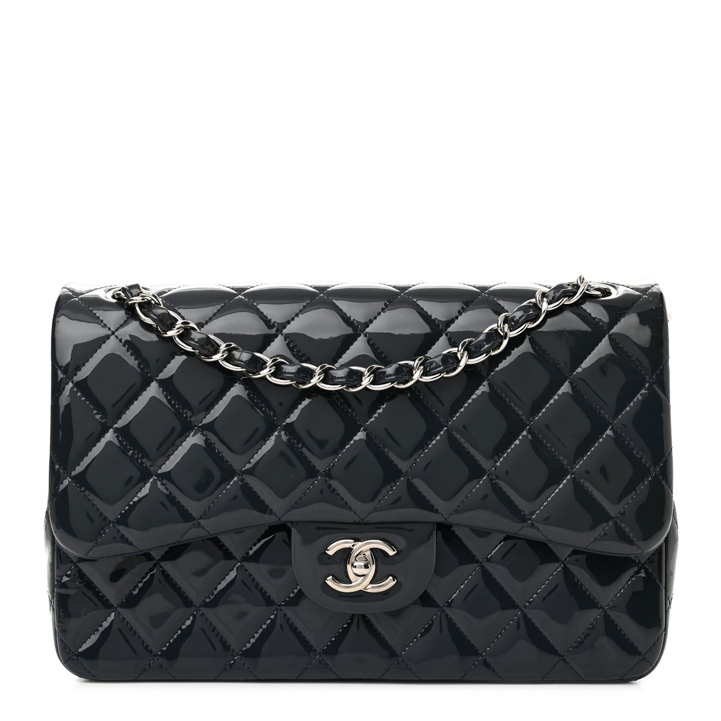 Patent Quilted Jumbo Double Flap Navy