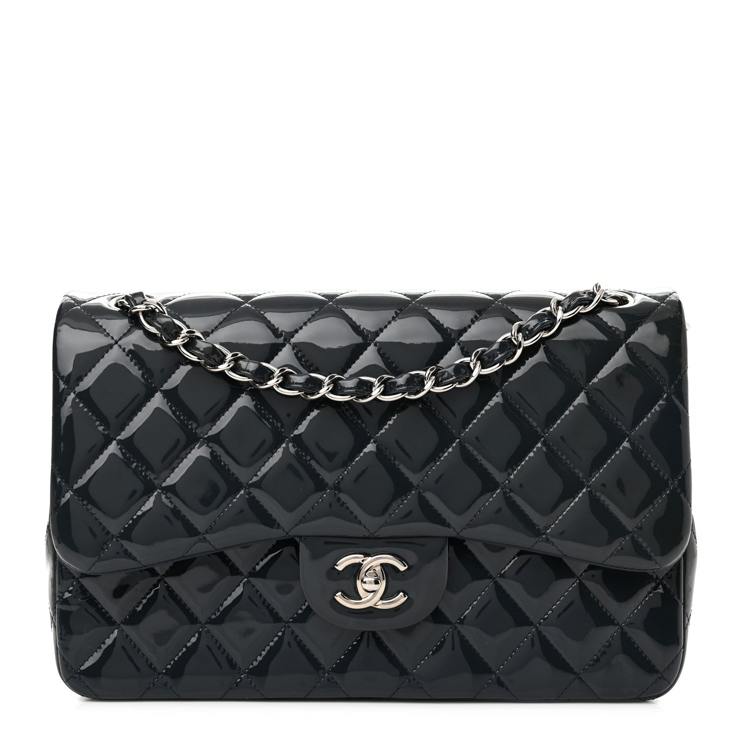 Chanel Patent Quilted Jumbo Double Flap Navy 1 of 11