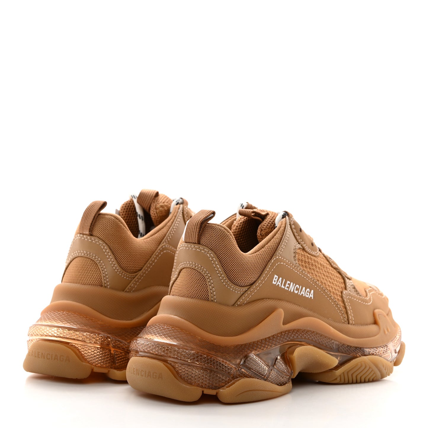 Fabric Mesh Clear Sole Womens Triple S Sneakers 37 Light Camel